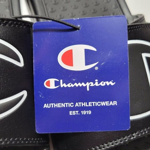 Champion Unisex Slide Sandals Men Size 7 Women Size 9 Black Hook & Loop Closure - Picture 11 of 12